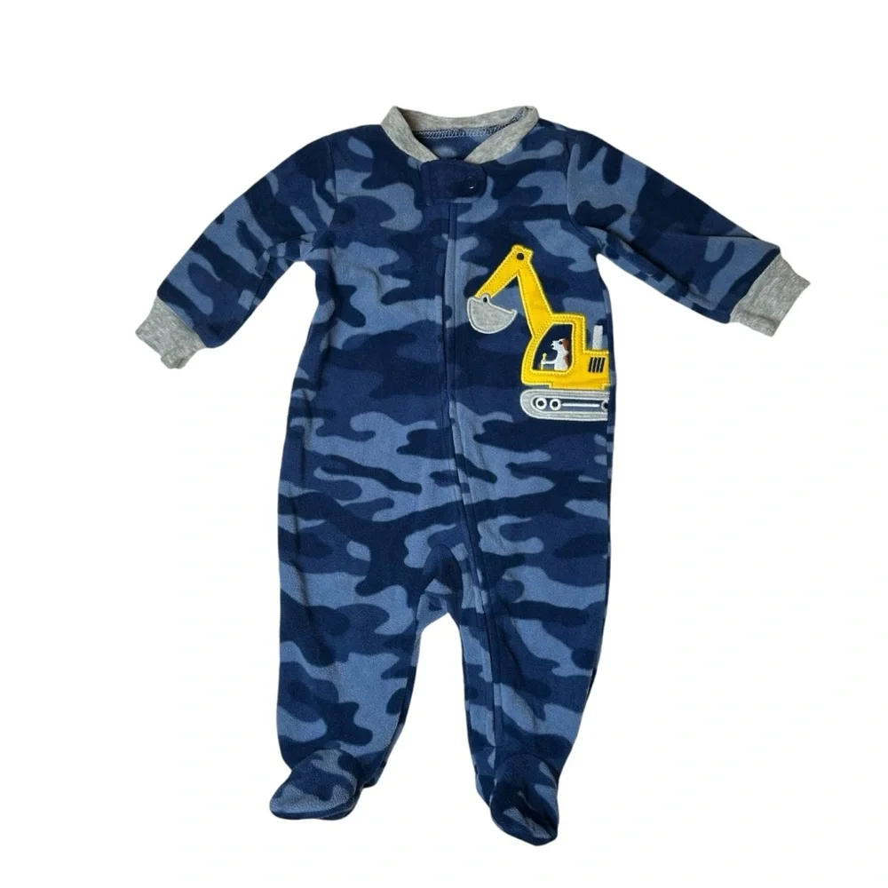 Baby boy Carter’s excavator truck fleece footed pajamas size 3mo